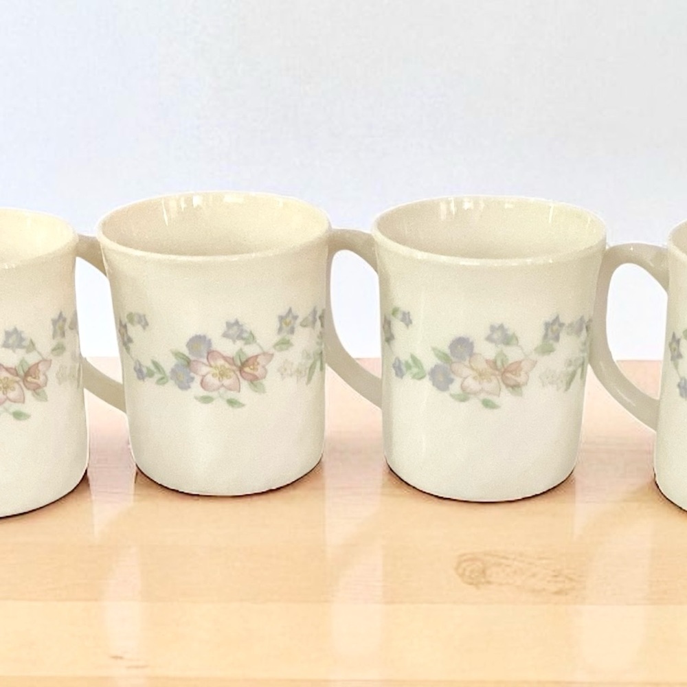 Vintage Arcopal Champetre France Floral Swirl Milk Glass Mugs.